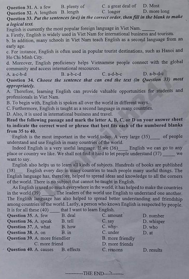Đề thi thử vào lớp 10 môn Anh 2026 - xã Vân Đình (lần 2). Ảnh: Tuyensinh247