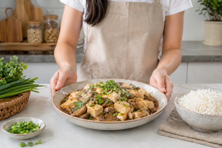 tofu with mushroom sauce.