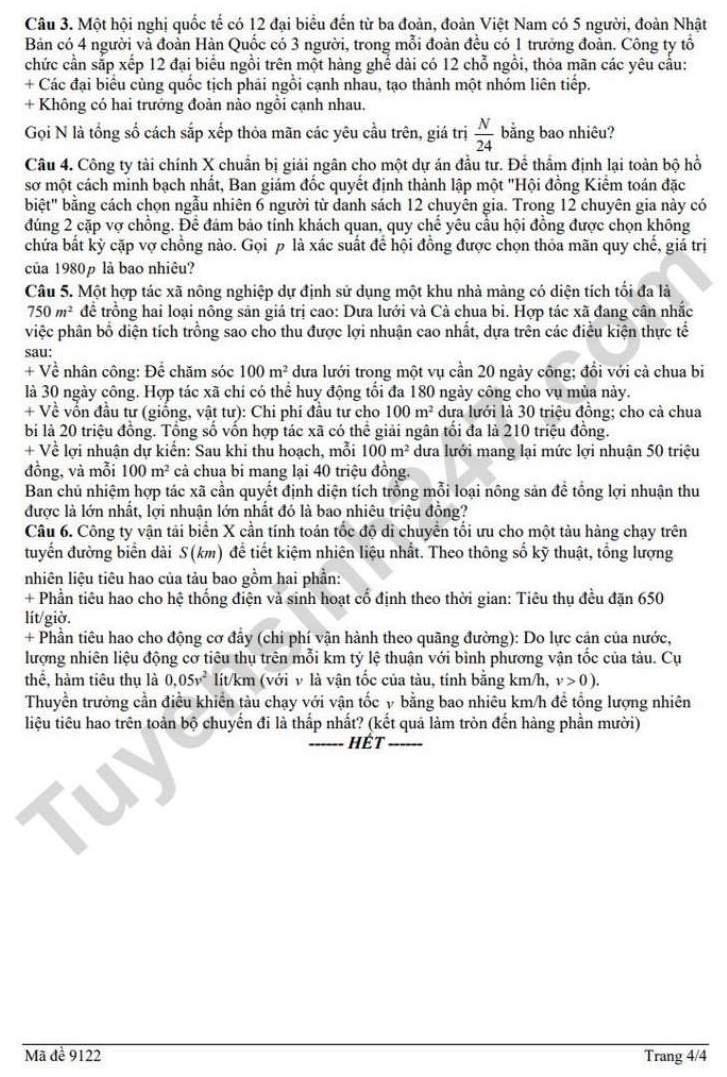 Đề thi thử tốt nghiệp THPT môn Toán 2026 - THPT số 2 Mộ Đức (lần 1). Ảnh: Tuyensinh247  