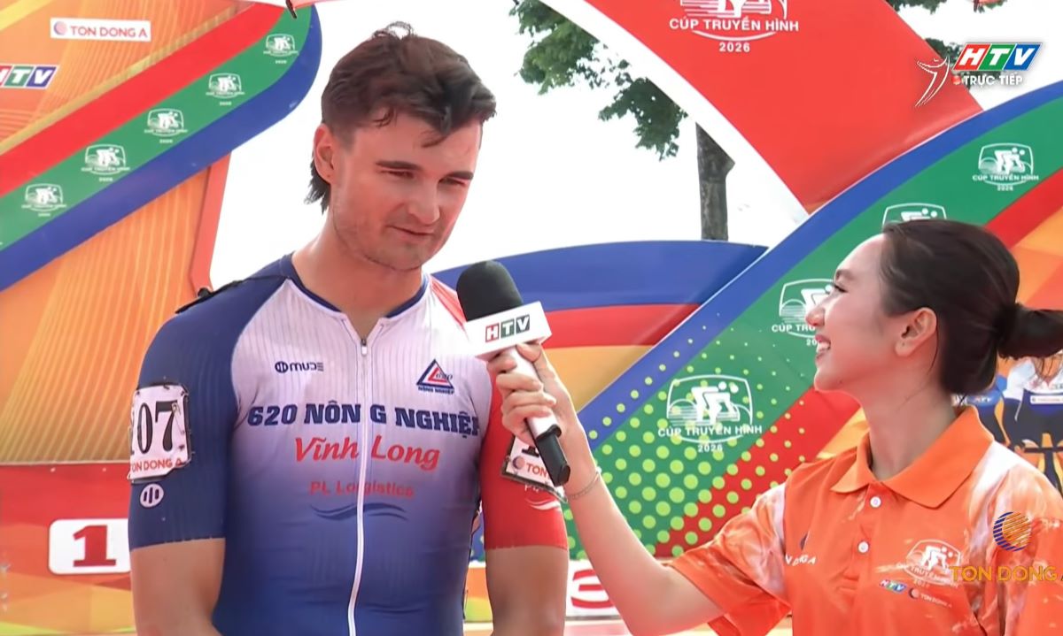 Cyclist Patrick Patterson excellently won stage 22 of the Ho Chi Minh City Television Cup 2026 cycling race held in Can Tho. Photo: HTV