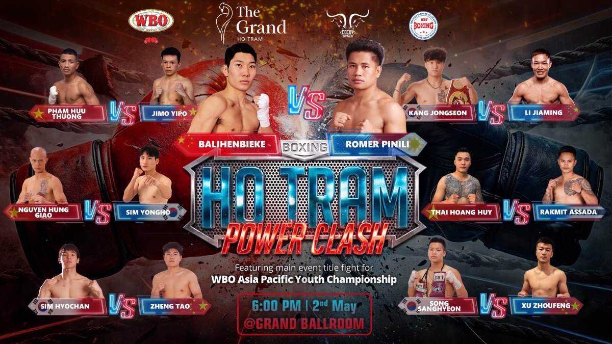 The Ho Tram Power Clash boxing event brings an exciting championship belt match. Photo: Phong Le