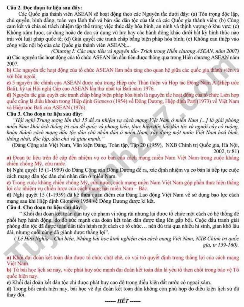 Đề thi thử tốt nghiệp THPT 2026 môn Sử - Cụm chuyên môn số 6 (Sở GDĐT Cà Mau). Ảnh: Tuyensinh247