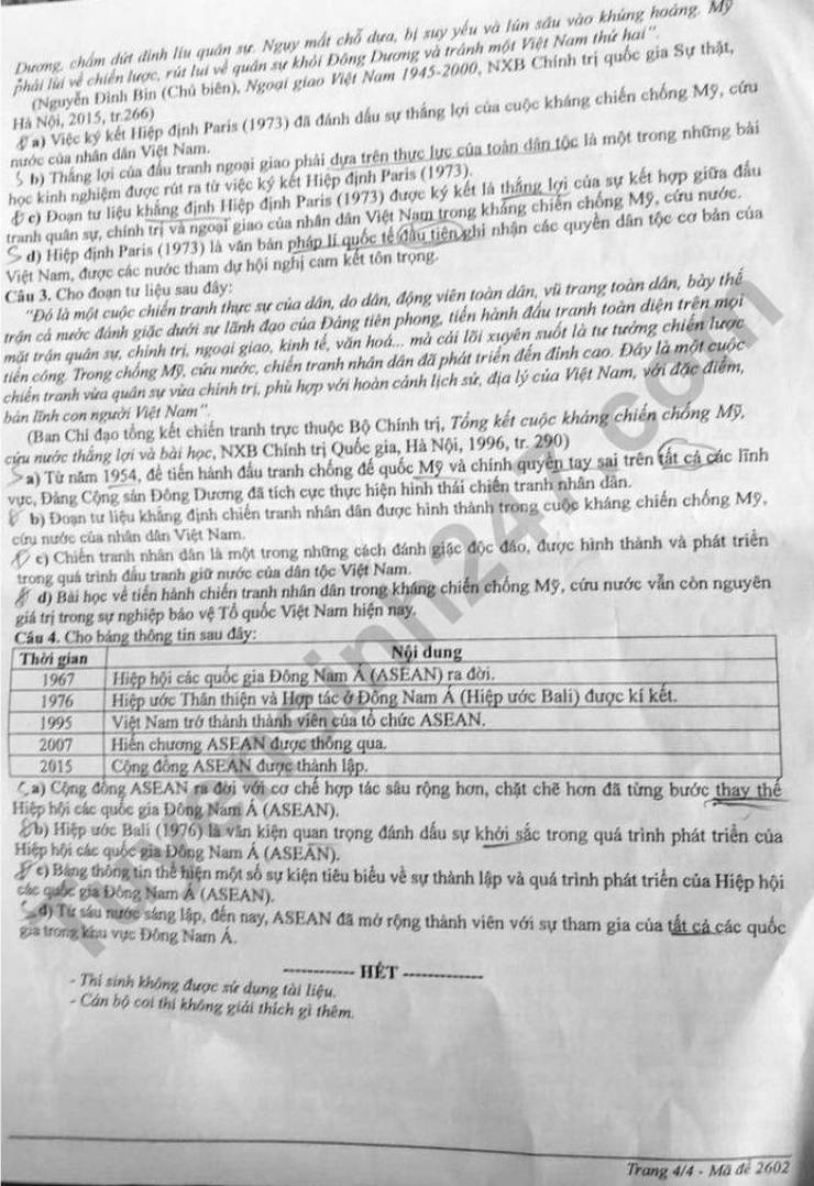 Đề thi thử môn Sử tốt nghiệp THPT 2026 thành phố Huế. Ảnh: Tuyensinh247  