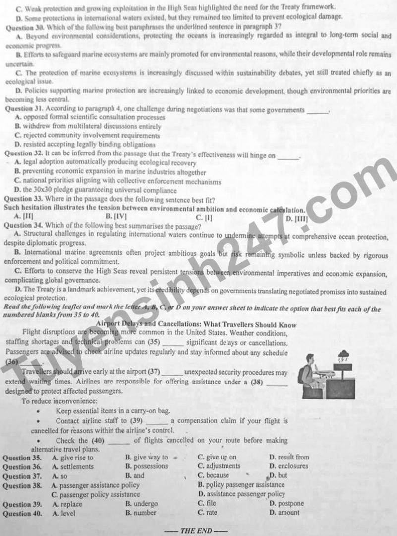 Đề thi thử tốt nghiệp THPT năm 2026 môn Anh - Sở GDĐT Hà Tĩnh. Ảnh: Tuyensinh247