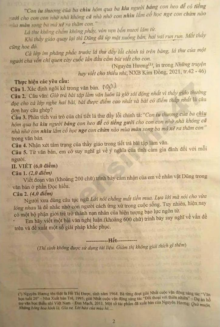 Đề thi thử vào lớp 10 môn Văn 2026 - xã Hợp Thịnh. Ảnh: Tuyensinh247