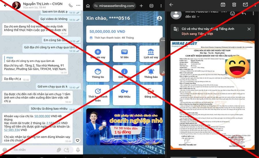 Swindlers lure victims to access the website miraassetlending.com - a platform with an interface similar to reputable financial companies. Photo: Character provided