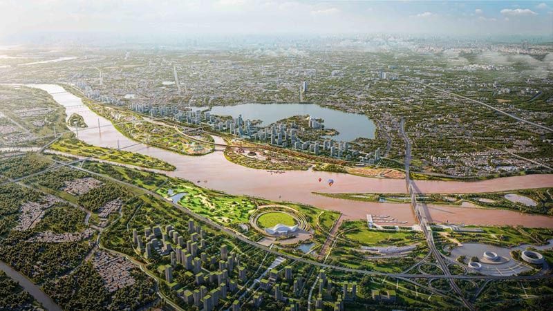 Overall perspective of the investment project to build the Red River Landscape Avenue Axis. Photo: Hanoi People's Committee