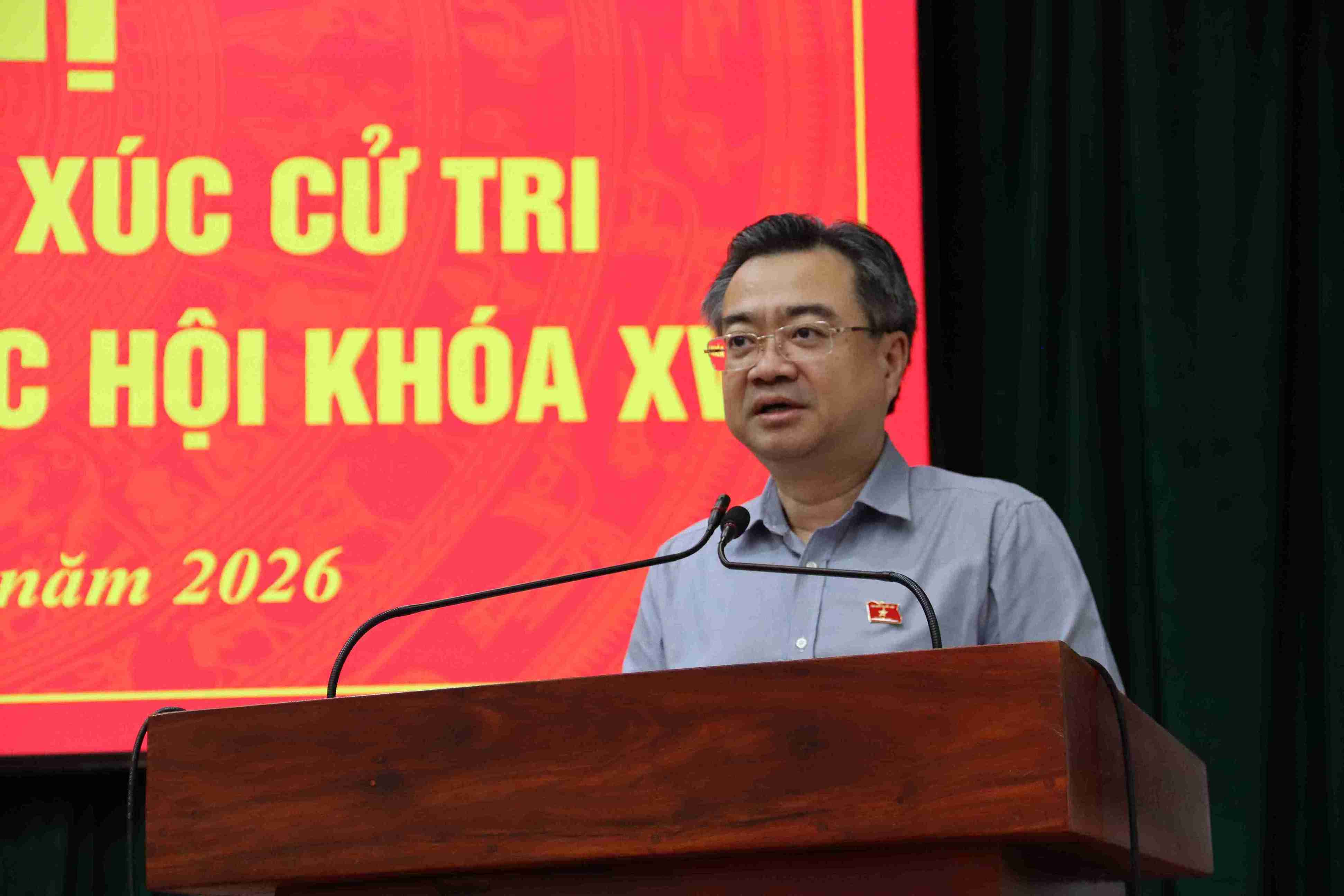 Ông Nguyễn Thanh Nghị, Ủy viên Bộ Chính trị, Bí thư Trung ương Đảng, Trưởng Ban Chính sách, Chiến lược Trung ương phát biểu. Ảnh: Đỗ Lan