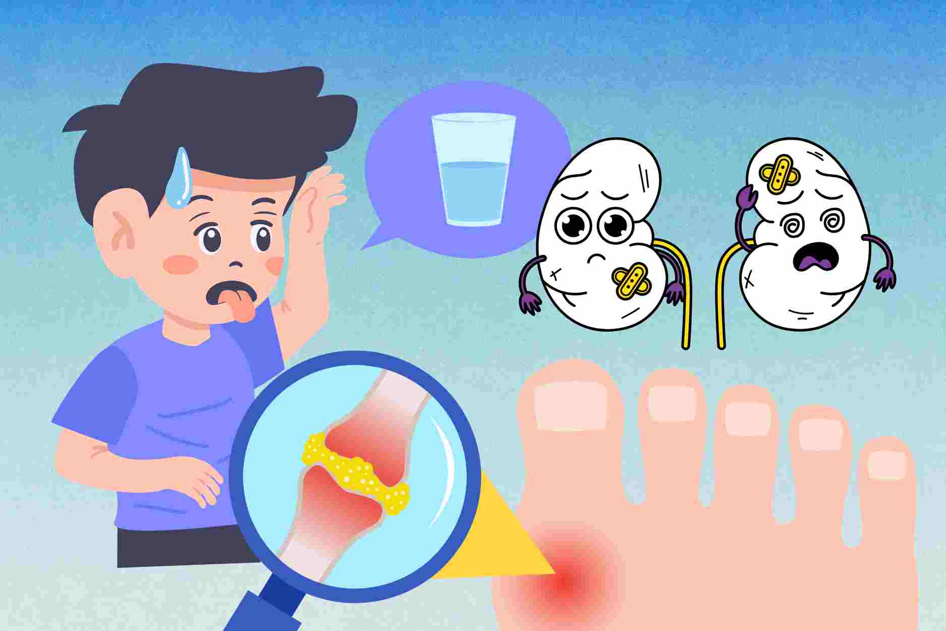 Drinking less water increases uric acid and the risk of kidney stones