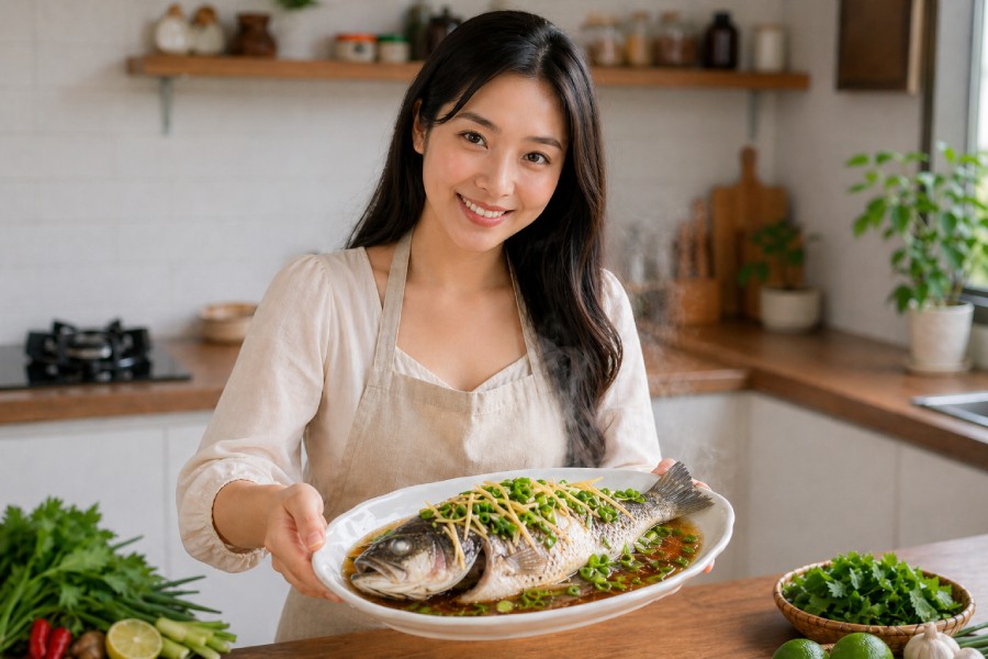 Steamed fish with ginger