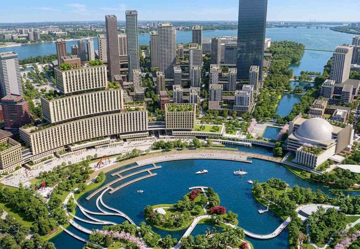 Phối cảnh Khu trung tâm hành chính, Trung tâm hội nghị - biểu diễn và hôi trung tâm.  Ảnh: Nhà đầu tư