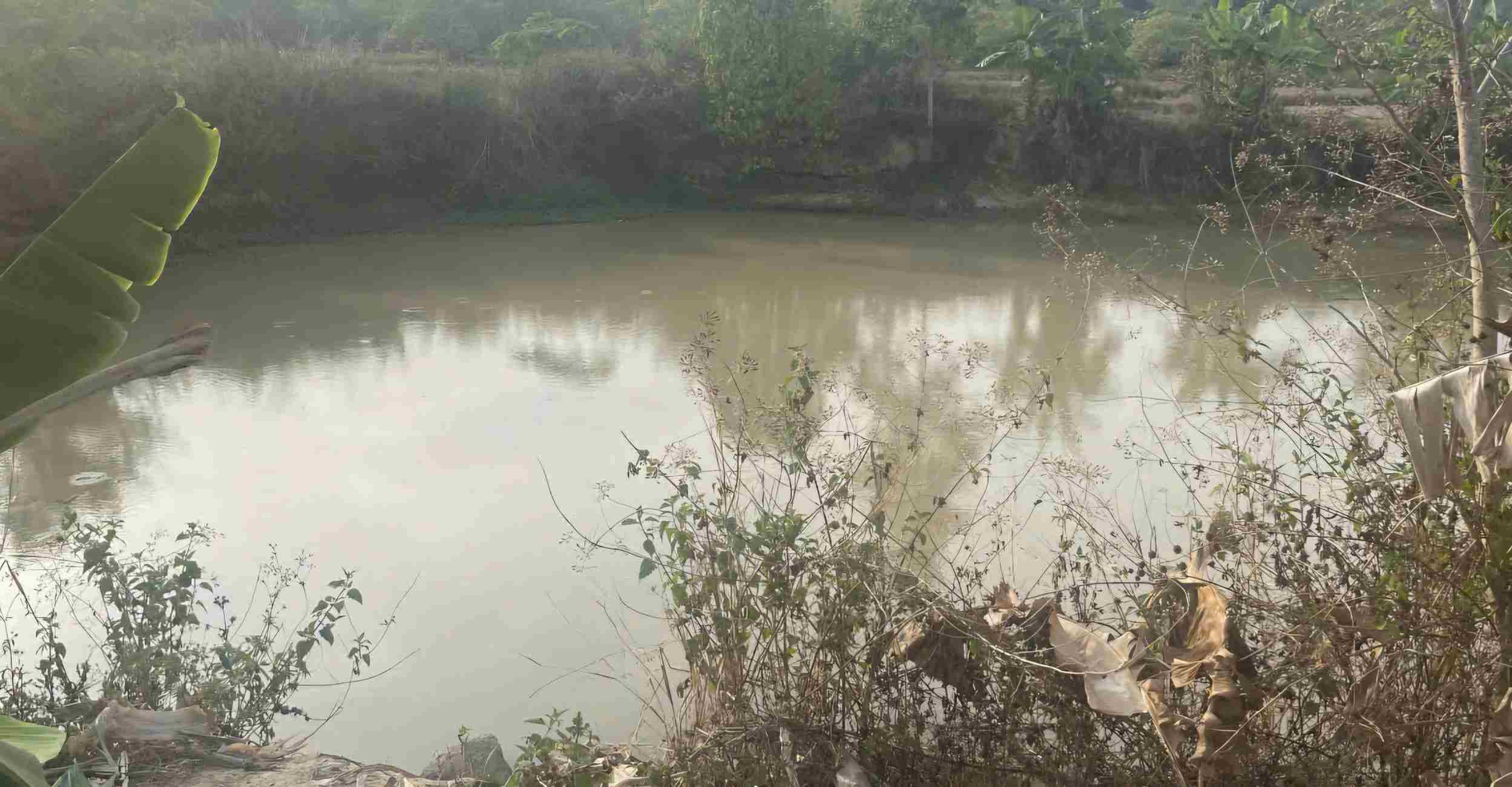 Water retention lake in coffee farm, where the male student drowned and died. Photo: Nguyen Nam