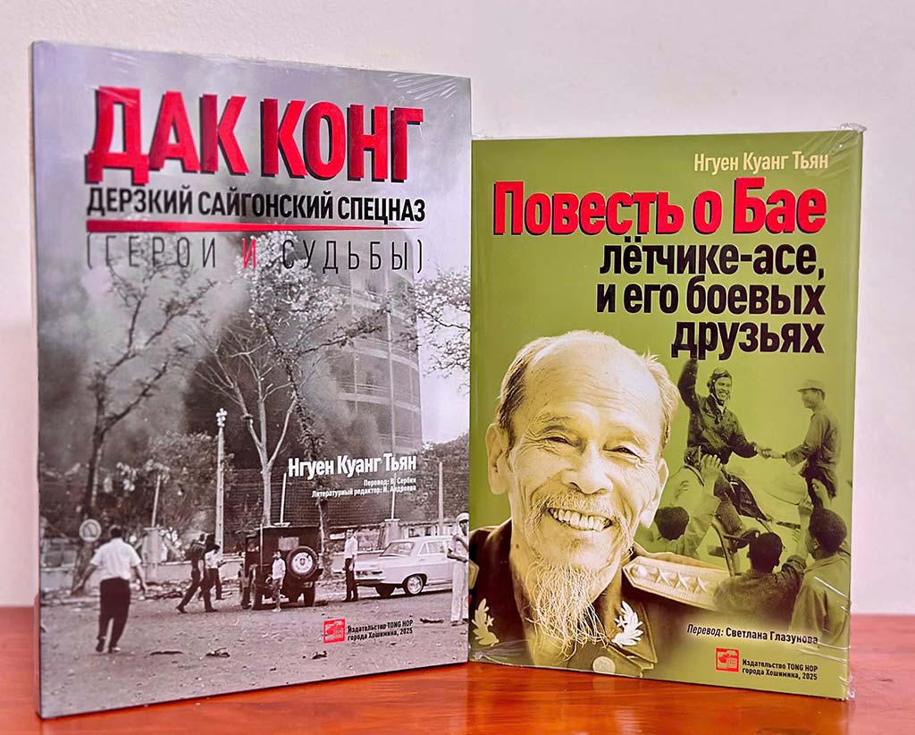 The two books will be brought by writer Nguyen Quang Chanh to the 2026 International Book Exhibition in Russia in May. Photo: MAI ANH