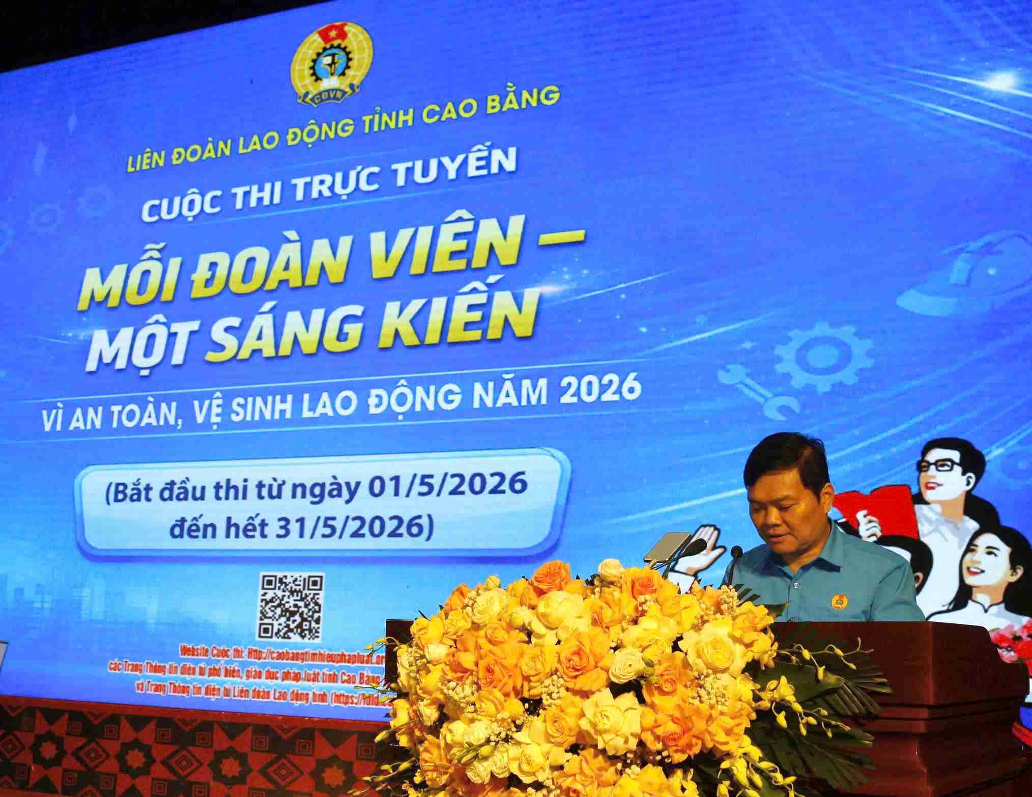 Ông Bế Đăng Khoa - Chủ tịch LĐLĐ tỉnh phát động cuộc thi “Mỗi đoàn viên - Một sáng kiến vì an toàn, vệ sinh lao động tỉnh” năm 2026. Ảnh: Đàm Tự