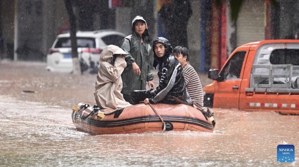 Record heavy rain causes flooding in Renzhou city, Guangxi Zhuang Autonomous Region, China. Photo: Xinhua