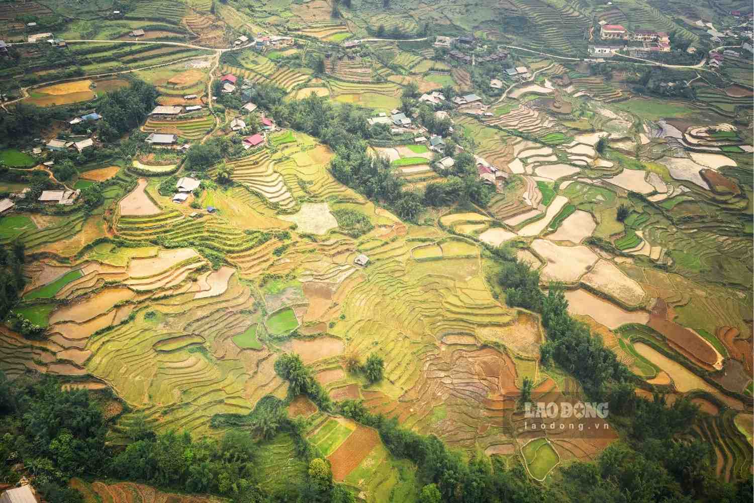 Du khách chiêm ngưỡng những thửa ruộng bậc thang uốn lượn mềm mại, xen lần là những bản làng dân tộc thiểu số. Ảnh: Nguyễn Đạt
