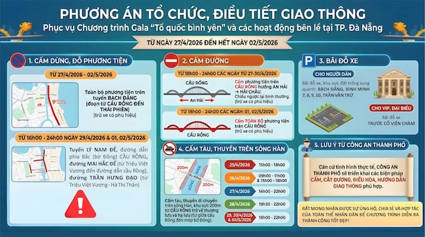 Lịch cấm phương tiện lưu thông qua cầu Rồng và khu vực sông Hàn phục vụ Gala. Ảnh: Công an Đà Nẵng