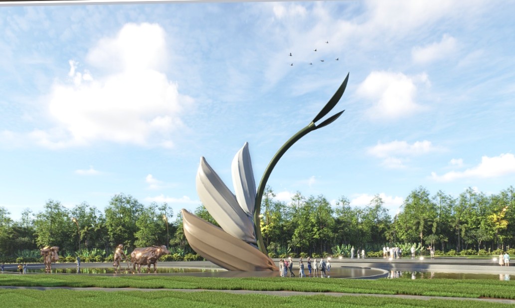 Phối cảnh dự án Biểu tượng Ba hạt lúa tôn vinh người trồng lúa. Ảnh: Nhật Hồ.