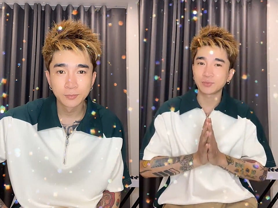 Chi Dân livestream xin lỗi khán giả, mong được thông cảm để tiếp tục theo đuổi âm nhạc. Ảnh cắt từ video