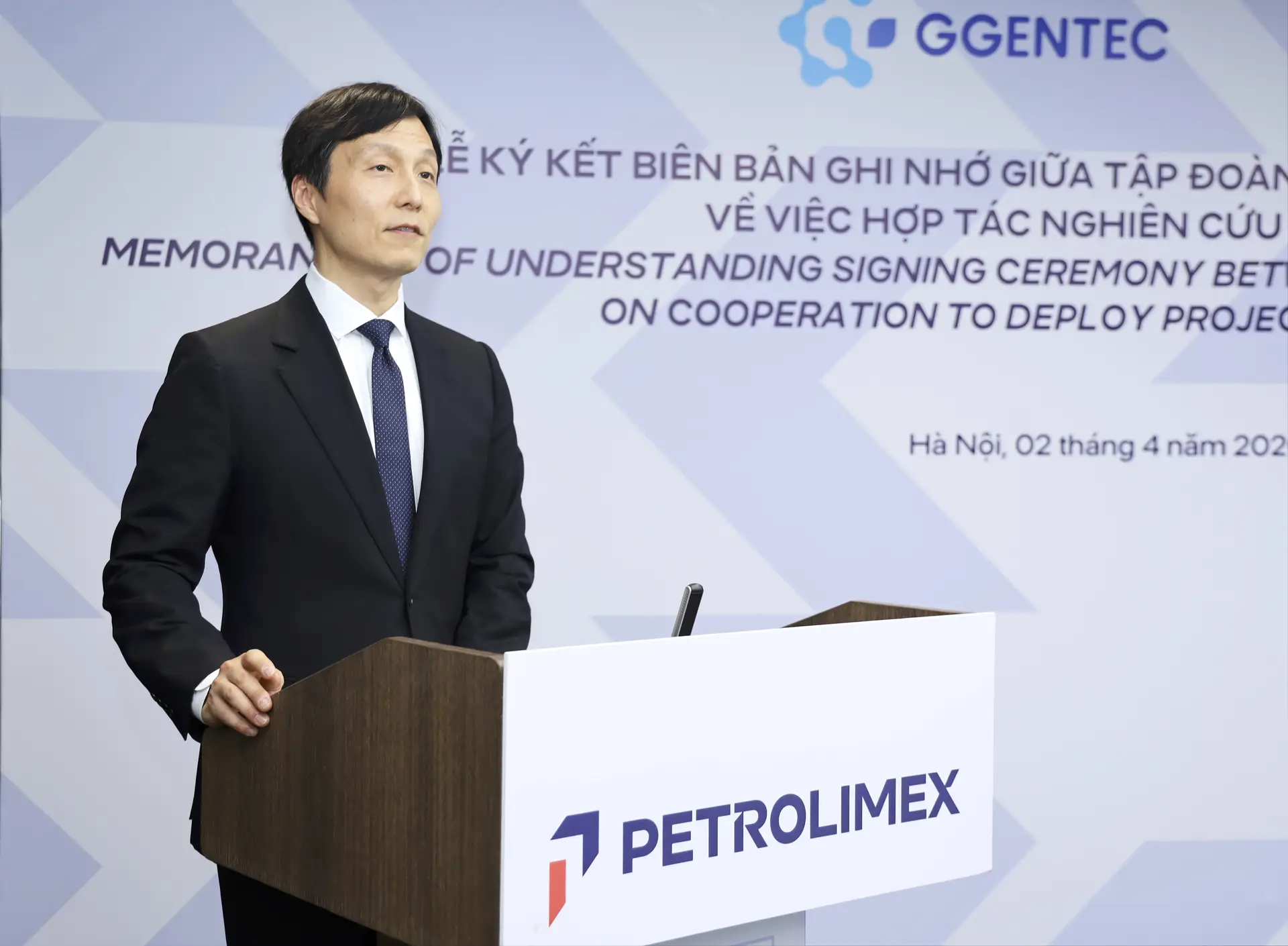 Chủ tịch công ty GGenTec, ông Lee Hope phát biểu tại sự kiện. Ảnh: Petrolimex