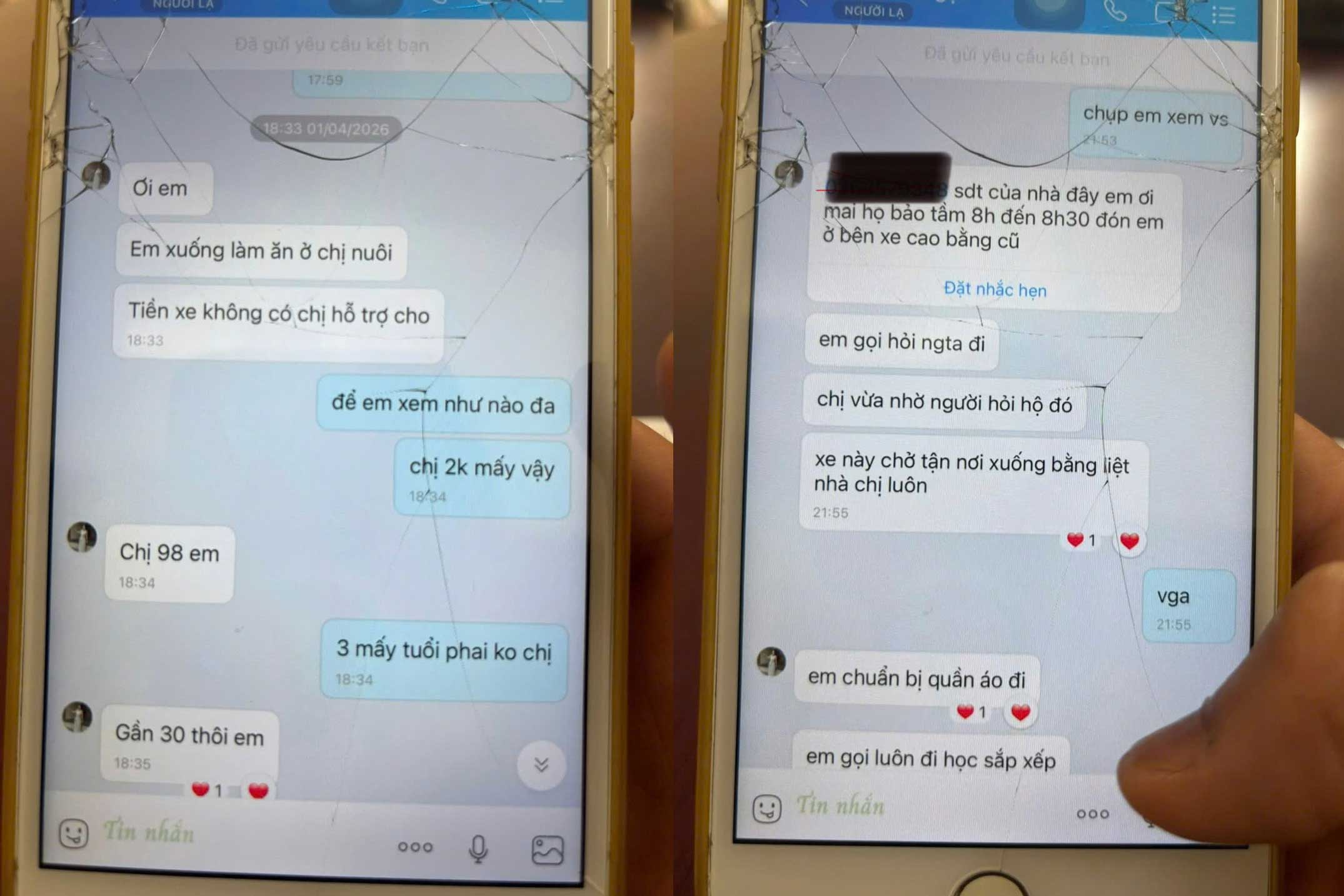 Tin nhắn dụ dỗ qua mạng xã hội với lời hứa việc nhẹ, thu nhập cao nhằm lôi kéo trẻ vị thành niên.