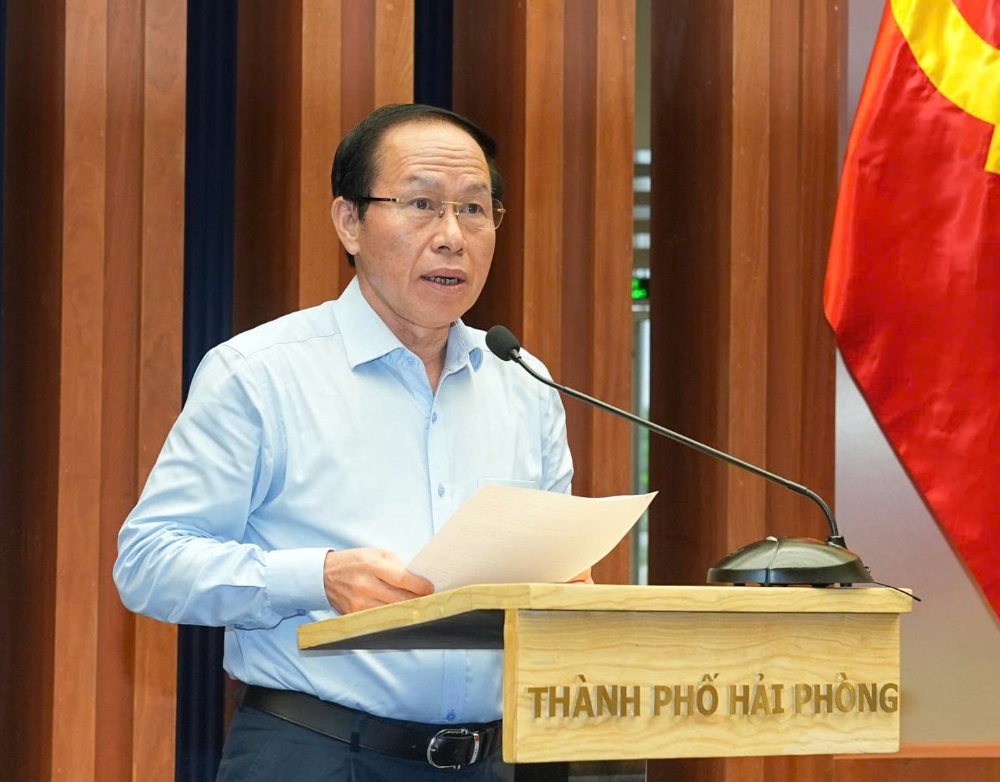 Secretary of the City Party Committee Le Tien Chau delivered a concluding speech at the Conference. Photo: Hai Phong e-Portal
