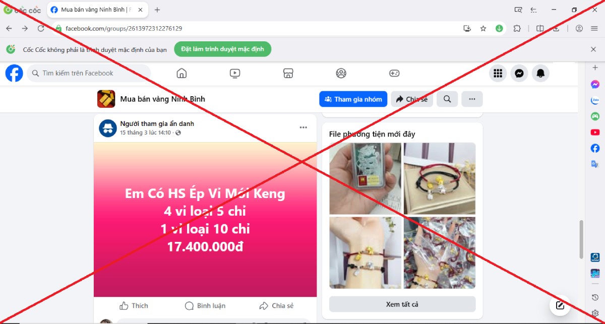 Công an tỉnh Ninh Bình cảnh báo chiêu trò lừa đảo mua bán vàng giá rẻ qua mạng. Ảnh: Công an tỉnh Ninh Bình