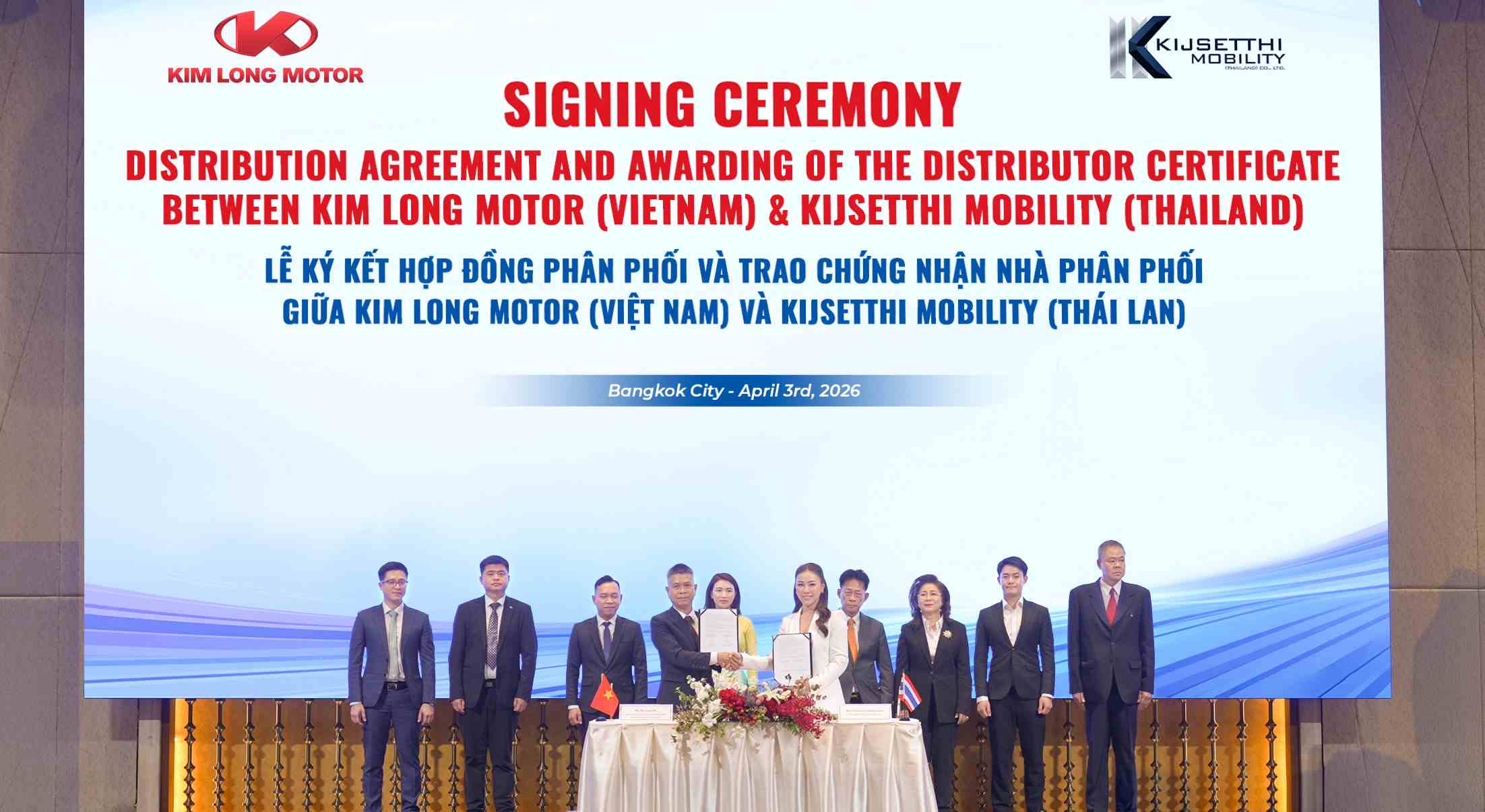 Kim Long Motor firma un acuerdo de cooperación con KIJSETTHI Mobility Company. Foto: Kim Long