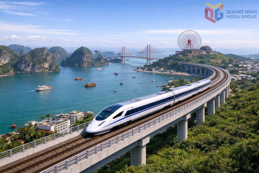Simulation perspective of high-speed railway traffic. Photo: Quang Ninh Provincial Newspaper, Radio and Television