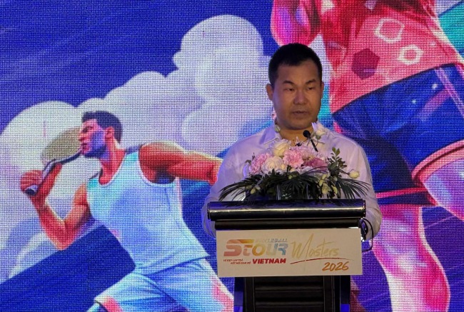 Ông Đàm Phương Anh - Trưởng ban tổ chức Stour Pickleball Vietnam Master phát biểu tại buổi lễ công bố. Ảnh: An Nguyên