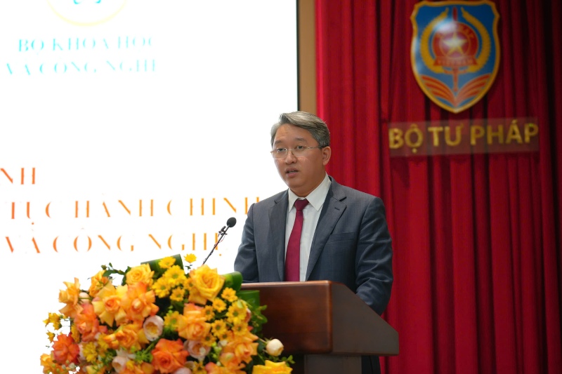 Bộ trưởng Nguyễn Hải Ninh phát biểu khai mạc. Ảnh: Bộ Tư pháp 