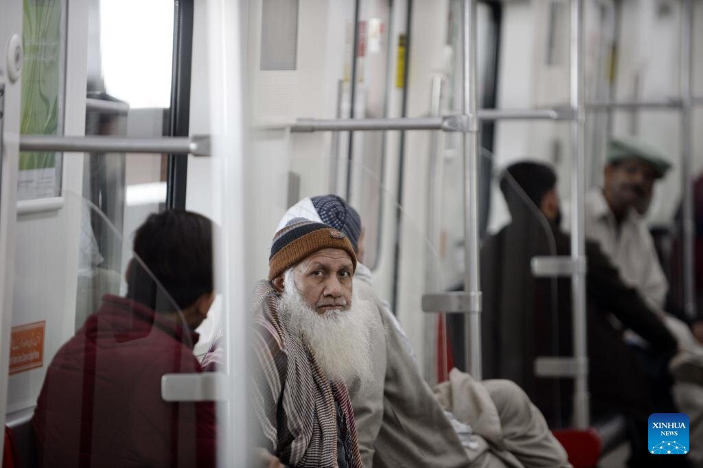 Passengers on an Orange Line (OLMT) subway in Lahore, Pakistan, February 2, 2024. Photo: Xinhua
