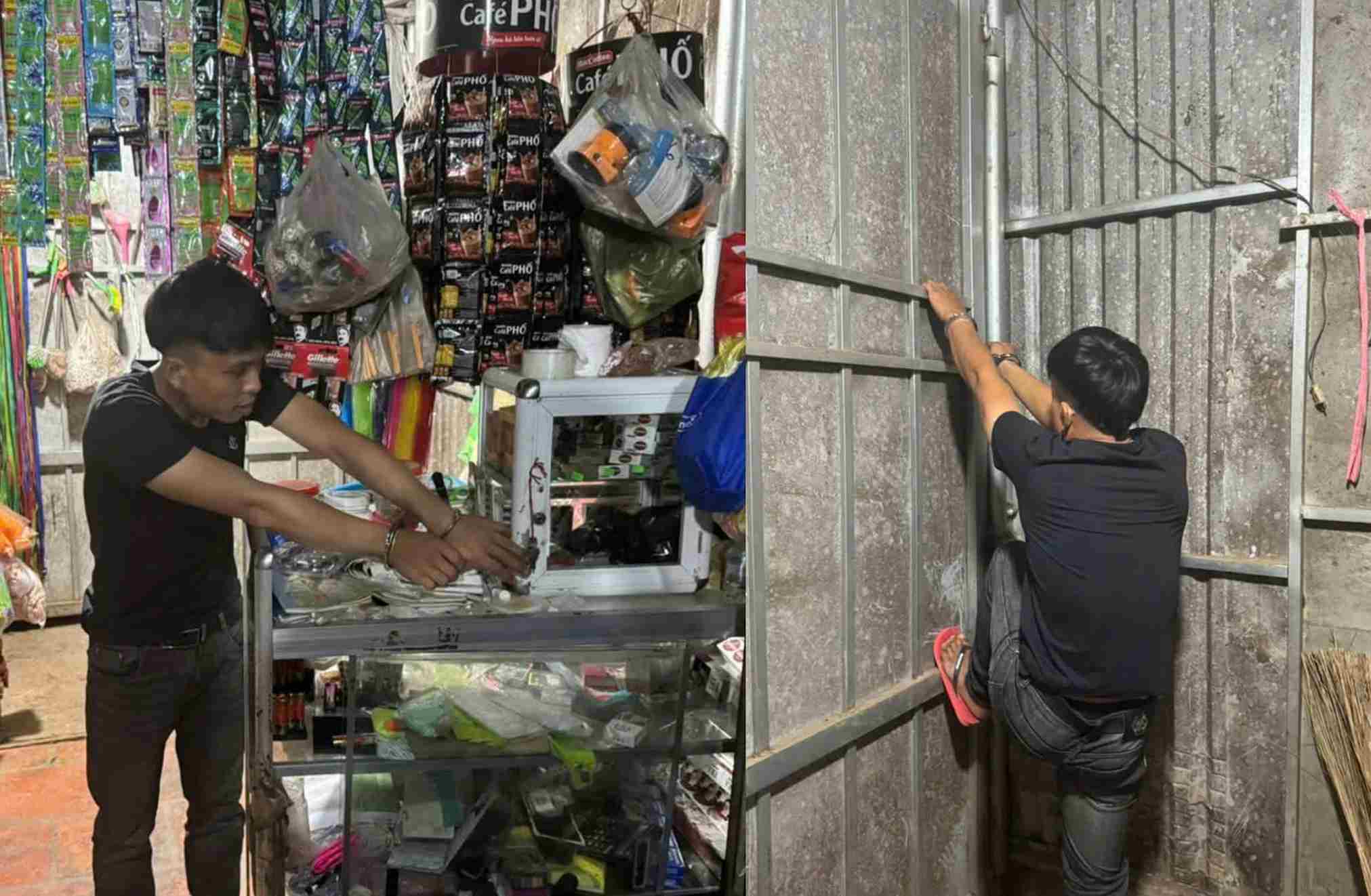 Le Vo Quoc Trung experiments during the process of breaking into a grocery store to steal property. Photo: Police provided