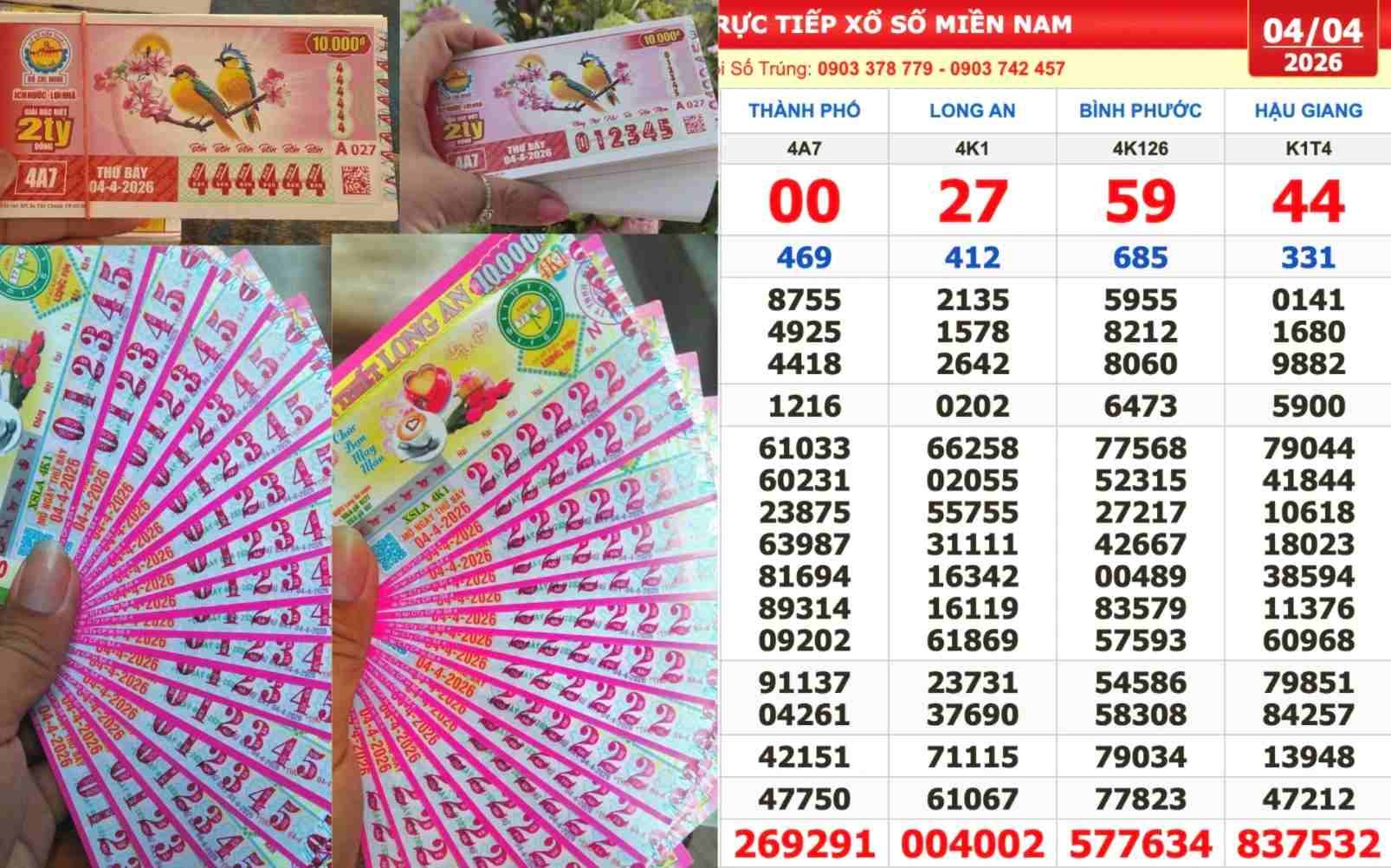 Nhiều người sở hữu vé số dãy đẹp như 222222, 000000, 444444... xổ số miền Nam ngày 4.4 hôm nay. Ảnh: Nhân vật cung cấp