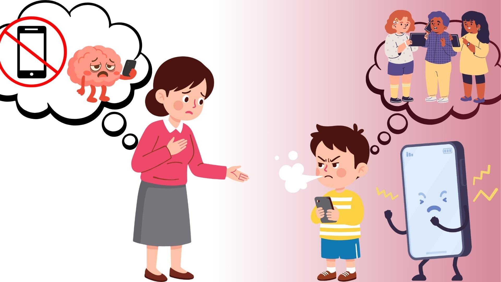 Recognizing signs of screen addiction in children from very familiar signs. Graphics: Minh Vu