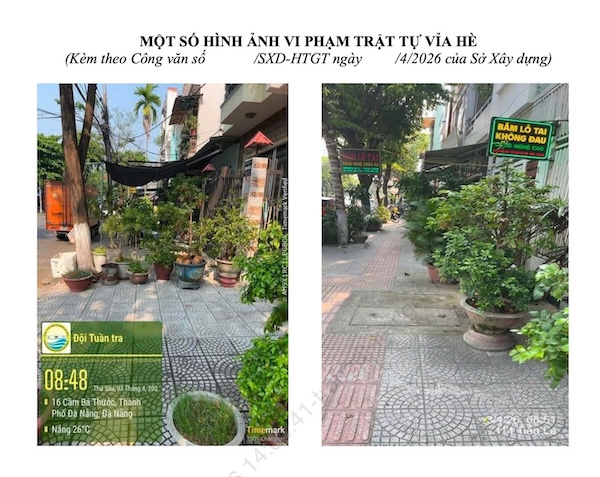 Da Nang Department of Construction has just publicly released a series of violations and requested localities to thoroughly handle the situation of sidewalk encroachment. Photo: Da Nang Department of Construction
