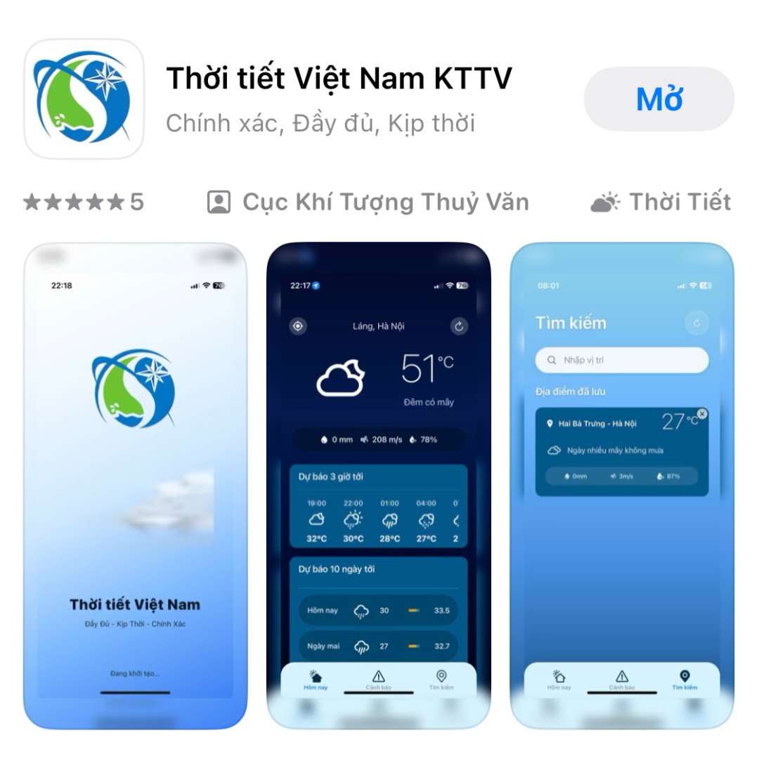 Ứng dụng Thời Tiết Việt Nam KTTV hiện có mặt trên cả hai nền tảng iOS và Android, hoàn toàn miễn phí.