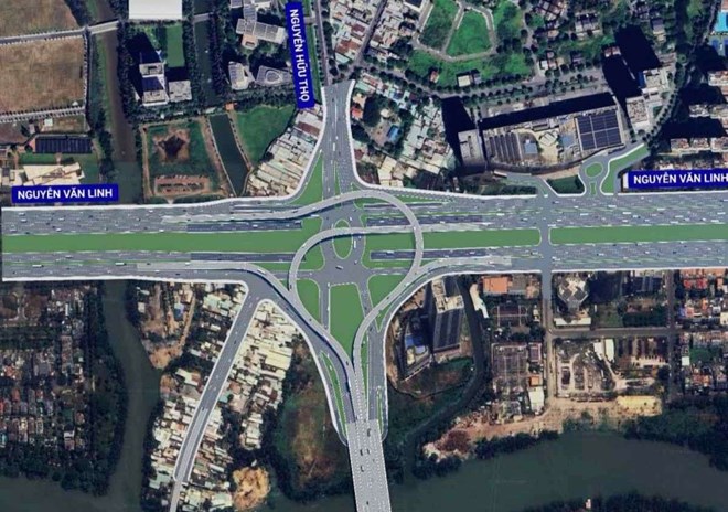 The Nguyen Van Linh - Nguyen Huu Tho intersection will have an additional bridge built. Photo: Ho Chi Minh City Department of Construction