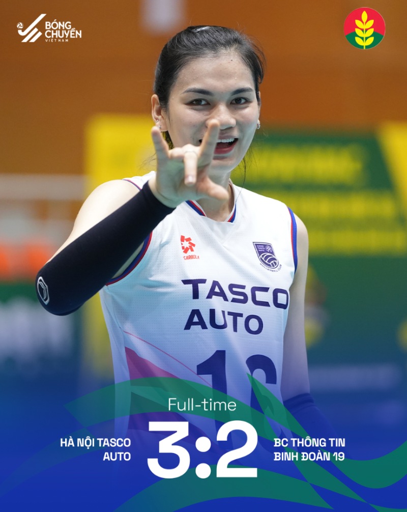 Hà Nội Tasco Auto giành chiến thắng 3-2 trước Binh chủng Thông tin. Ảnh: Bóng chuyền Việt Nam