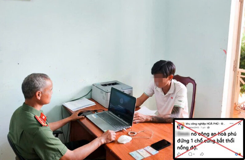 Công an triệu tập ông H.V.T lên làm việc sau khi đăng bài thông tin xuyên tạc, xúc phạm lực lượng chức năng lên mạng xã hội. Ảnh: Công an cung cấp