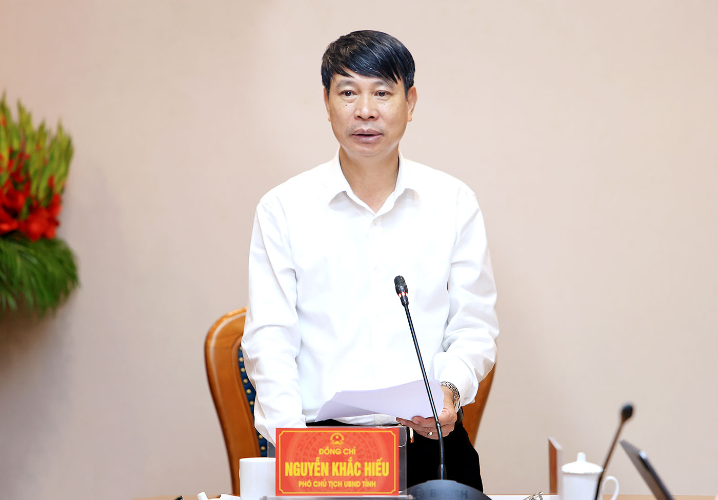 Phó Chủ tịch UBND tỉnh Phú Thọ Nguyễn Khắc Hiếu phát biểu chỉ đạo tại hội nghị. Ảnh: Cổng Thông tin tỉnh Phú Thọ