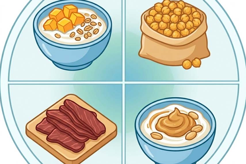 Protein-rich snacks help maintain energy throughout the day. Graphics: Thien Nhan