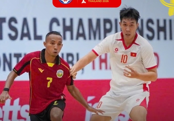 La selección vietnamita de fútbol sala apunta a un billete anticipado para las semifinales del Campeonato de Fútbol Sala del Sudeste Asiático 2026. Foto: VFF