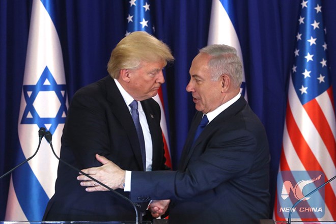 2017年5月22日、イスラエルのエルサレムでベンヤミン・ネタニヤフ・イスラエル首相と会談するドナルド・トランプ米大統領。写真:新華社
