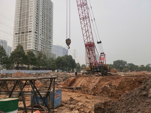 Hà Nội đẩy nhanh tiến độ hồ điều hòa Mễ Trì 370 tỉ đồng, kịp chống ngập mùa mưa 2026. Ảnh: Minh Hạnh 