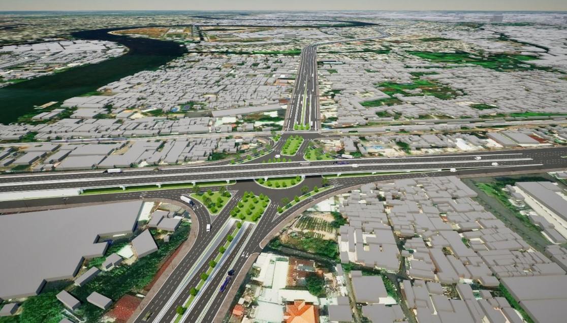 国道13号線は60mに拡幅され、路線の中央に4車線の高架道路が建設されます。写真:ホーチミン市建設局