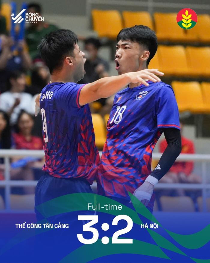 Thể Công Tân Cảng đánh bại Hà Nội sai 5 set đấu. Ảnh: Bóng chuyền Việt Nam