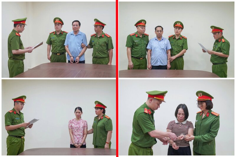 1 giám đốc, 1 hiệu trưởng, 2 nữ kế toán của 2 đơn vị bị bắt. Ảnh: CACC