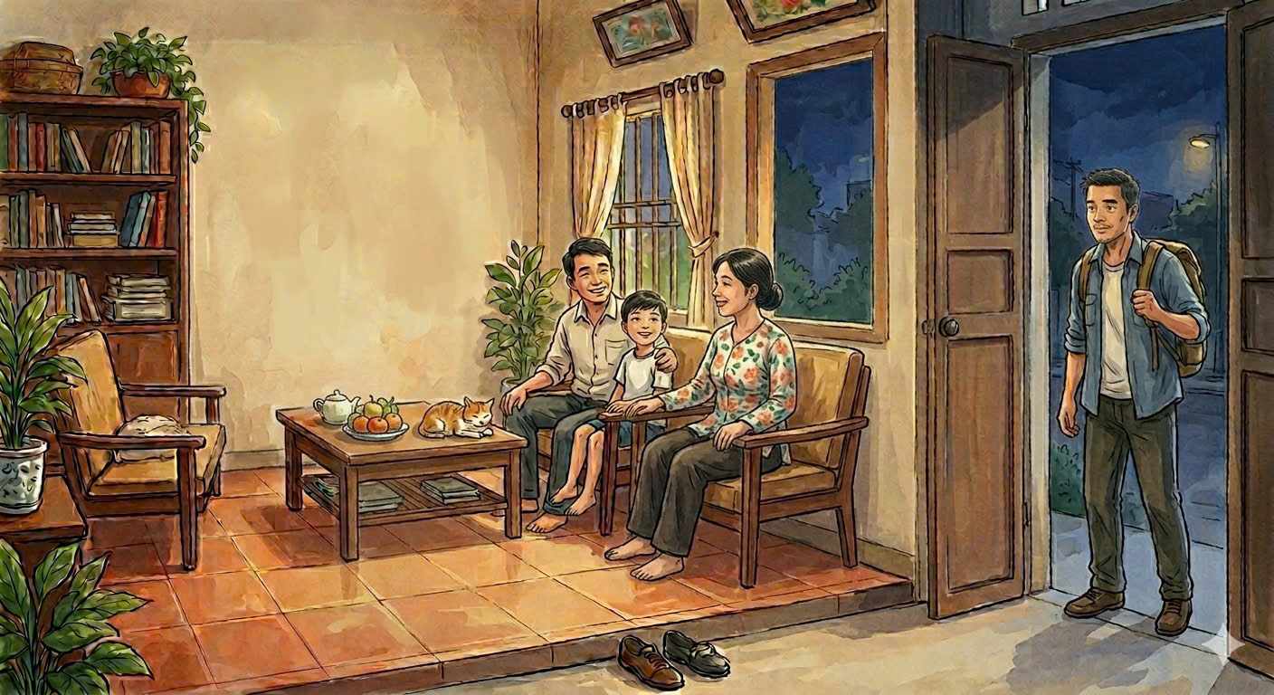 남편이 실종된 후 재혼한 아내는 전 남편이 갑자기 돌아와 곤경에 처했습니다. 사진: AI/팜 응옥