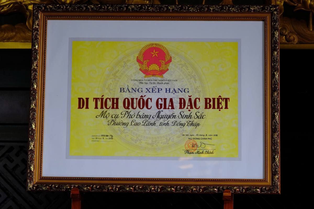 Ngày 16.12.2025, tỉnh Đồng Tháp đã tổ chức lễ đón nhận bằng xếp hạng Di tích quốc gia đặc biệt Mộ cụ Phó bảng Nguyễn Sinh Sắc 